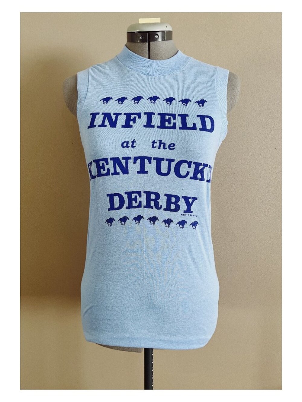 VTG 80s Touch of Gold Sz S Infield at KY Derby Tank Tee Blue on Blue Graphic